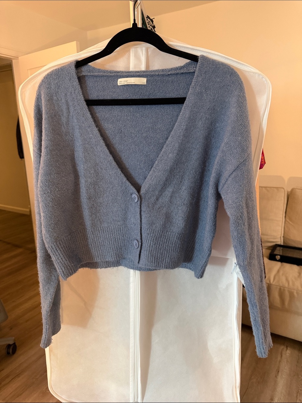 Cropped V-Neck Cardigan Sweater - Dusty Blue